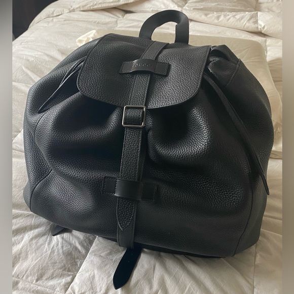 Gucci Handbags - Gucci Black Leather Drawstring Backpack